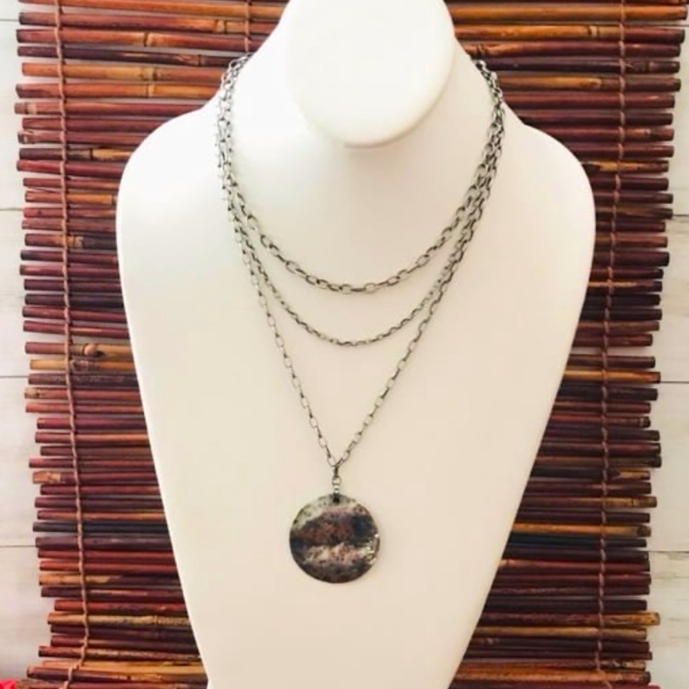 Silpada Vintage Sterling Silver 3 Strand Hammered Disk Pendant 16" Necklace